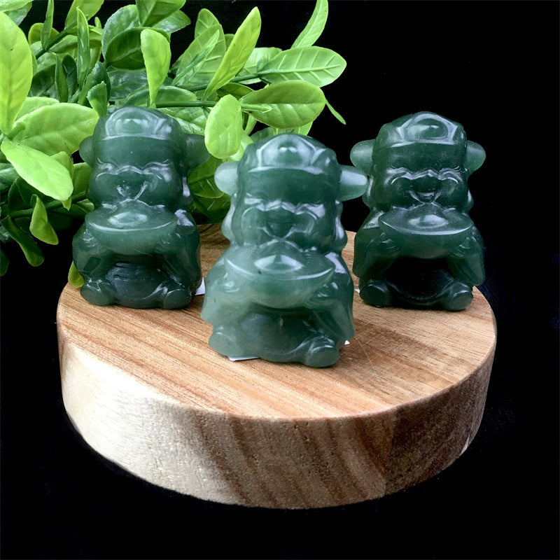 Wholesale Natural Healing Green aventurine God of wealth carving for decoration
