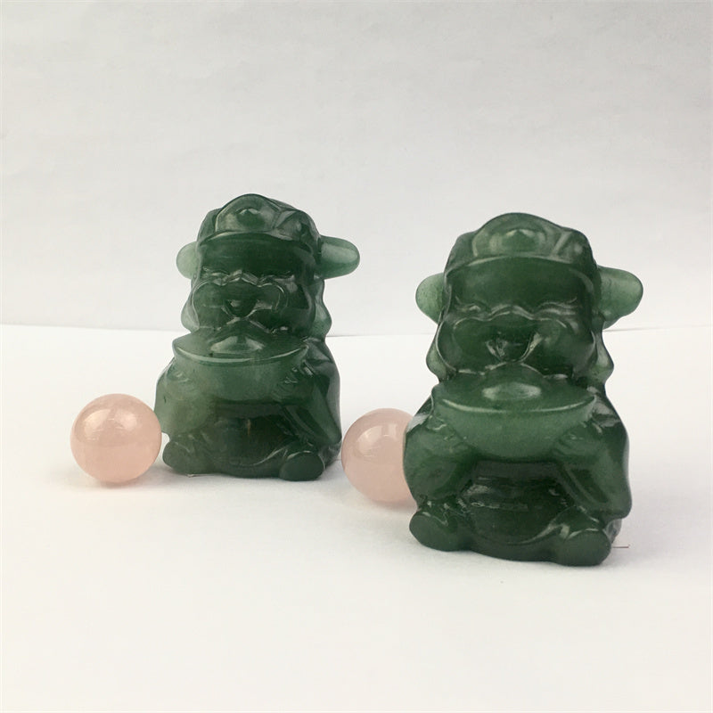 Wholesale Natural Healing Green aventurine God of wealth carving for decoration