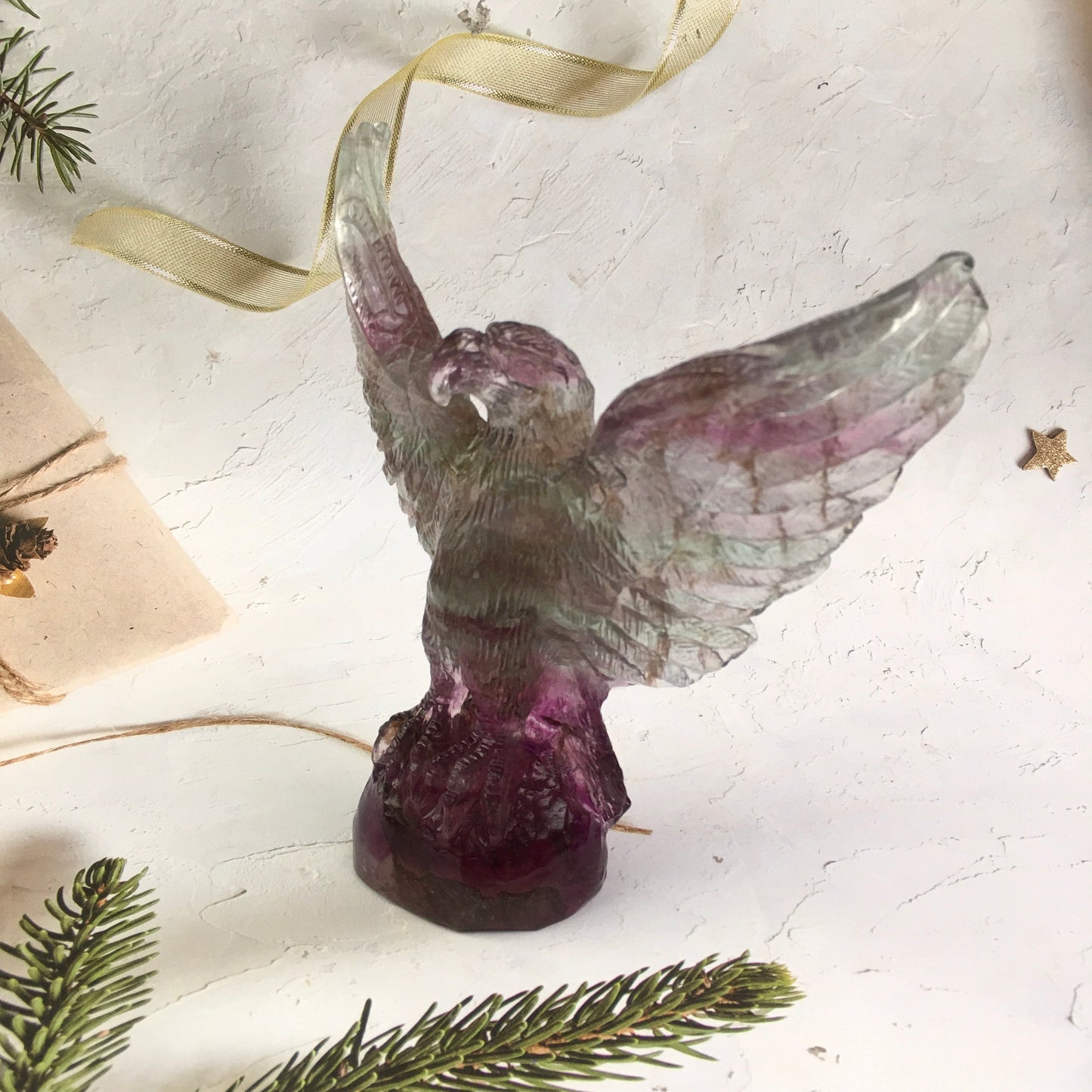 Wholesale natural quartz rainbow fluorite eagle bird carvings engraved crystal rainbow fluorite animal for gift