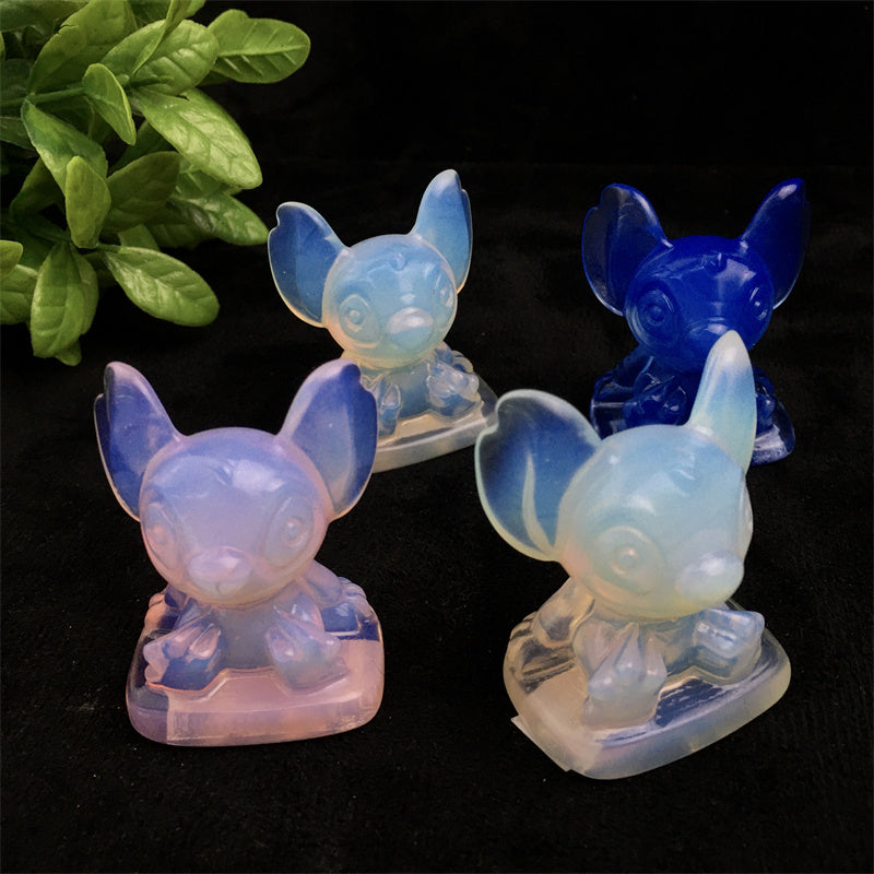 Wholesale high quality Stitch pink opal light carving for gift calcite pink opal light stitch healing crystal carving