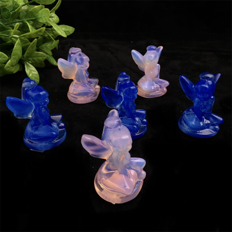Wholesale high quality Stitch pink opal light carving for gift calcite pink opal light stitch healing crystal carving