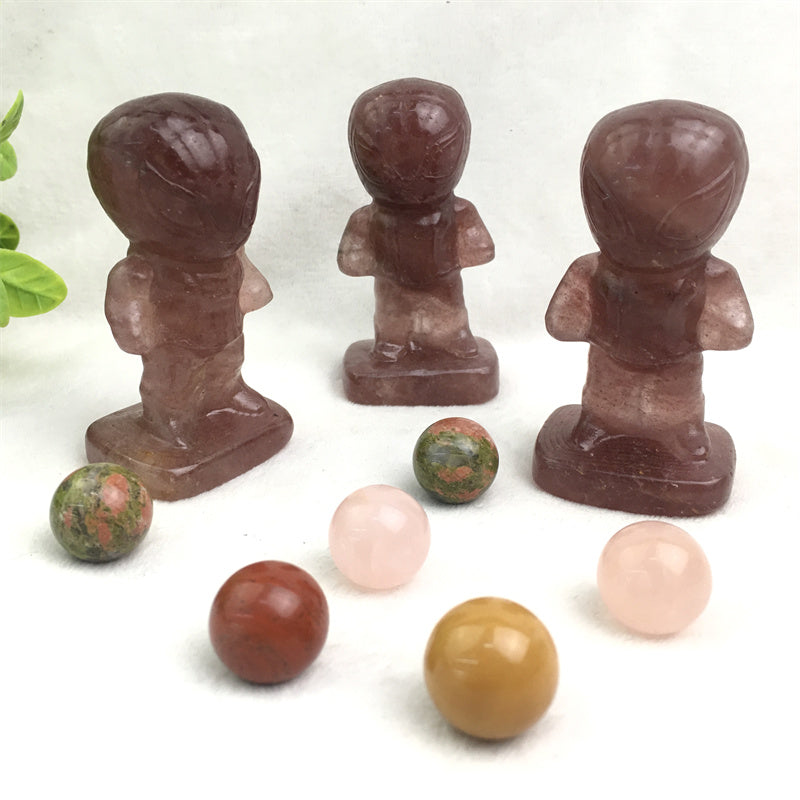 Wholesale Natural Gem Stone Crystal Strawberry Spider Man Carved Crystal Strawberry