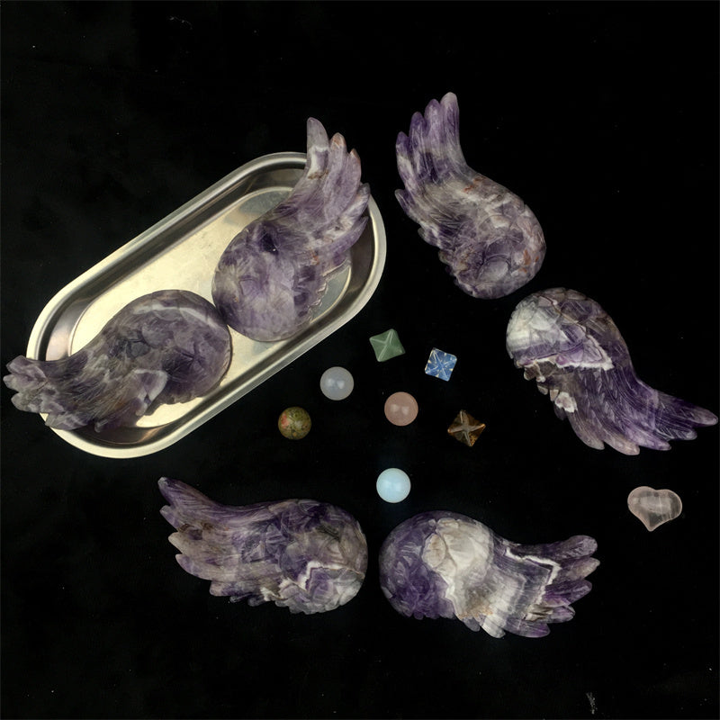 Hot Sale Large Natural Healing Gemstone Craft Rose Quartz /Dream Amethyst Crystal Angel Wing For Home Decoration