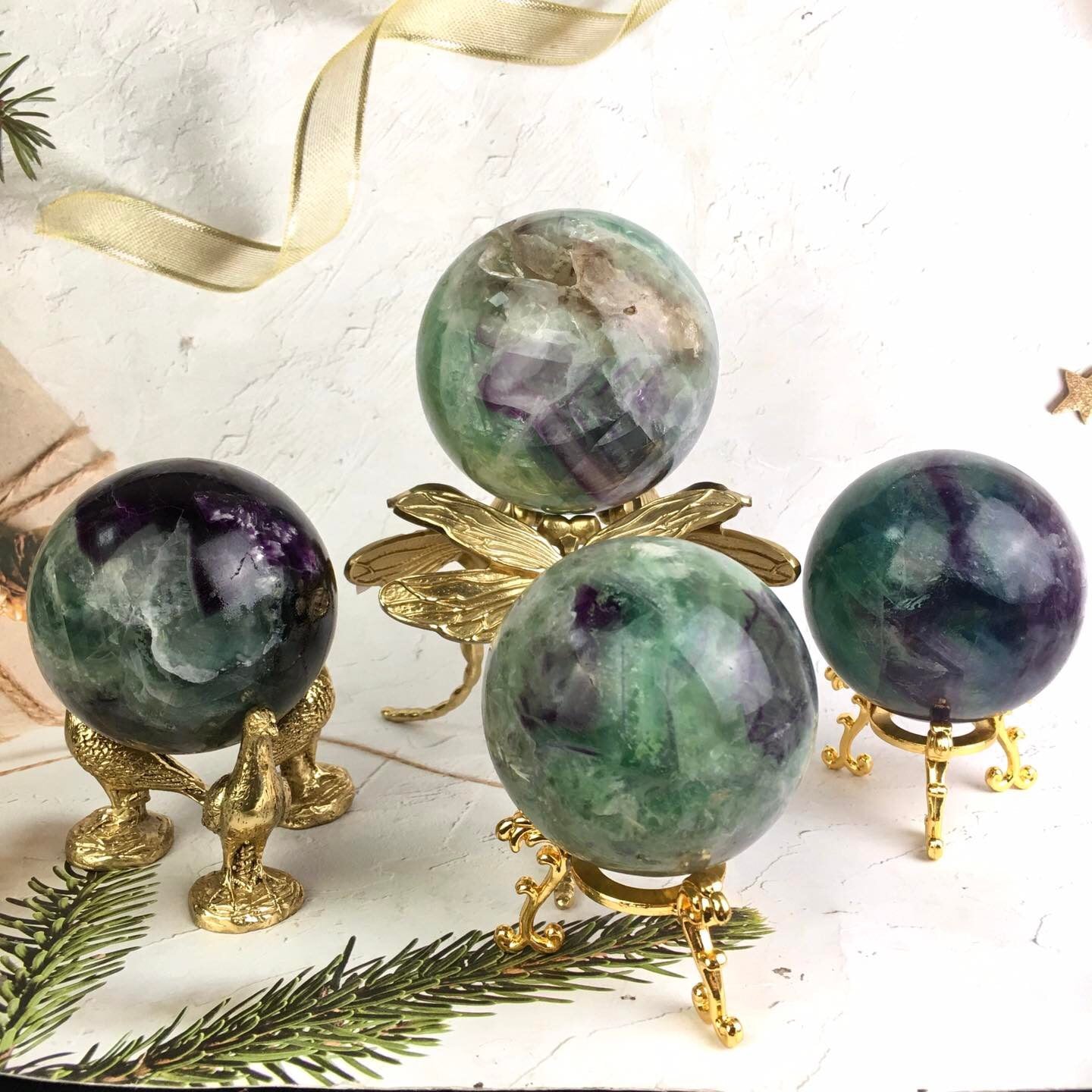 Wholesale high quality reiki natural Plume Fluorite Spheres for decoration 1kg