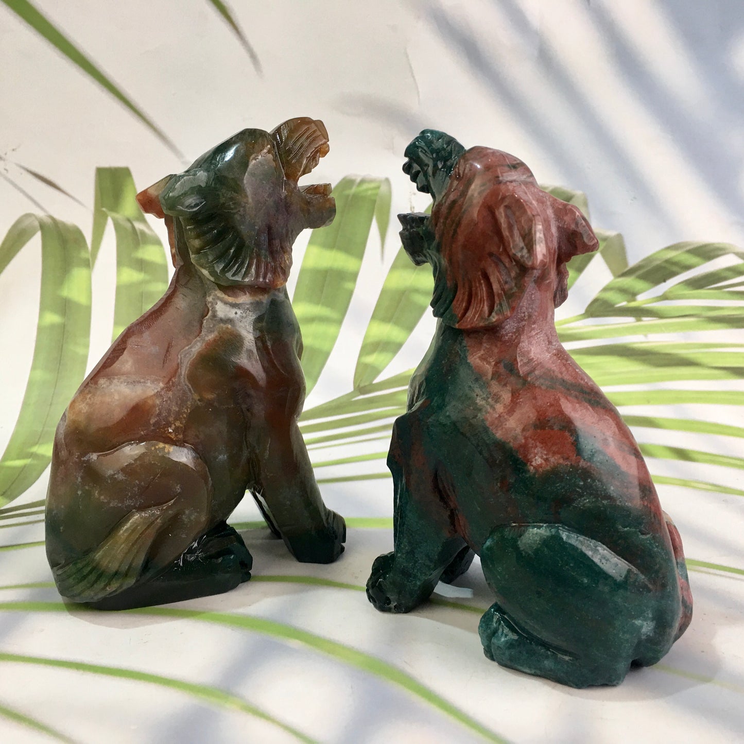 Wholesale Crystal Animal Carving Crafts Natural Marine Jasper Wolf Ornaments Ocean Jasper Wolf Family Decoration 1kg、