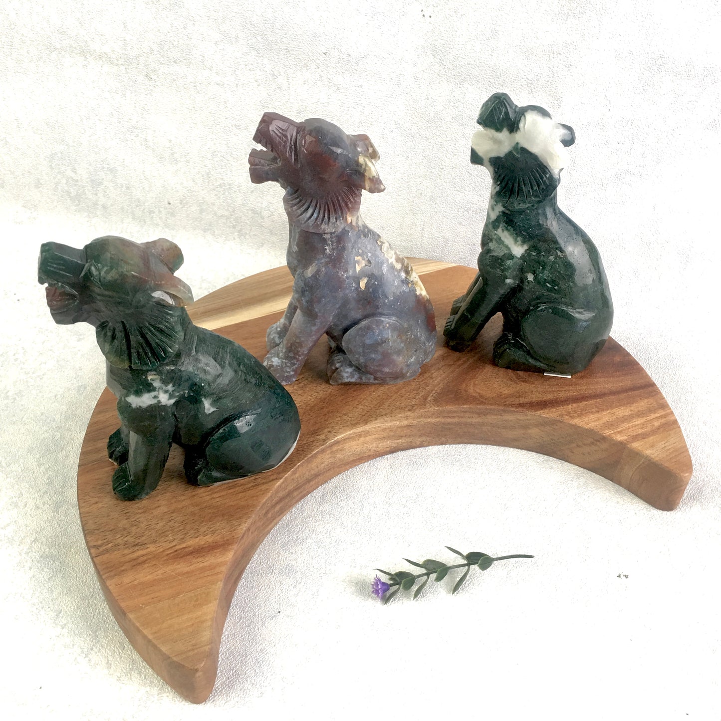 Wholesale Crystal Animal Carving Crafts Natural Marine Jasper Wolf Ornaments Ocean Jasper Wolf Family Decoration 1kg、