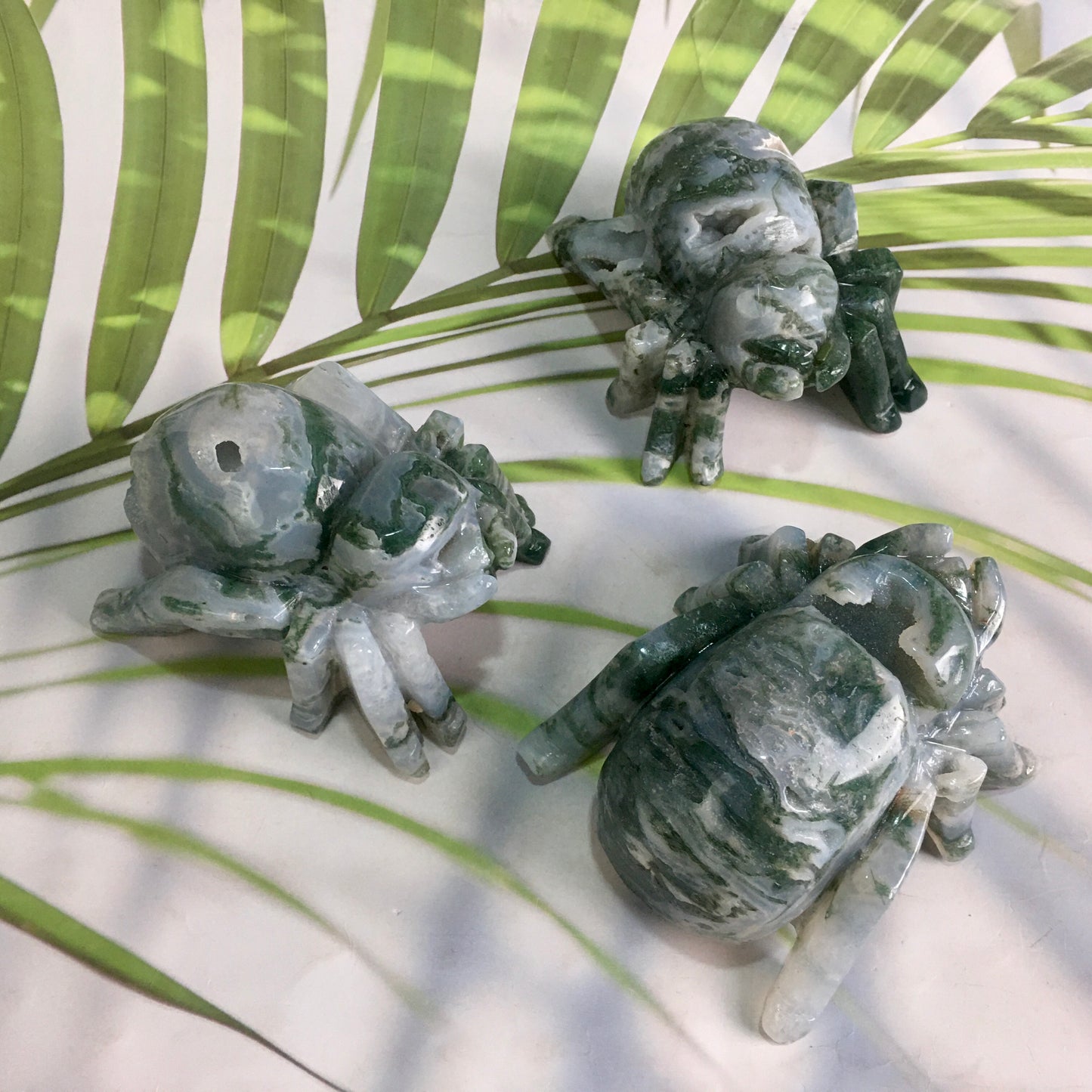 Wholesale High Quality Natural Moss Agate Crystal Carving Animal spider for decoraiotion