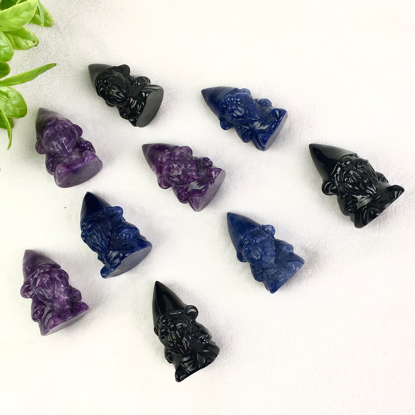 Natural crystal Christmas purple mica/black obsidian/ blue aventurine Elf Swedish Decoration Ornaments Christmas Gnome