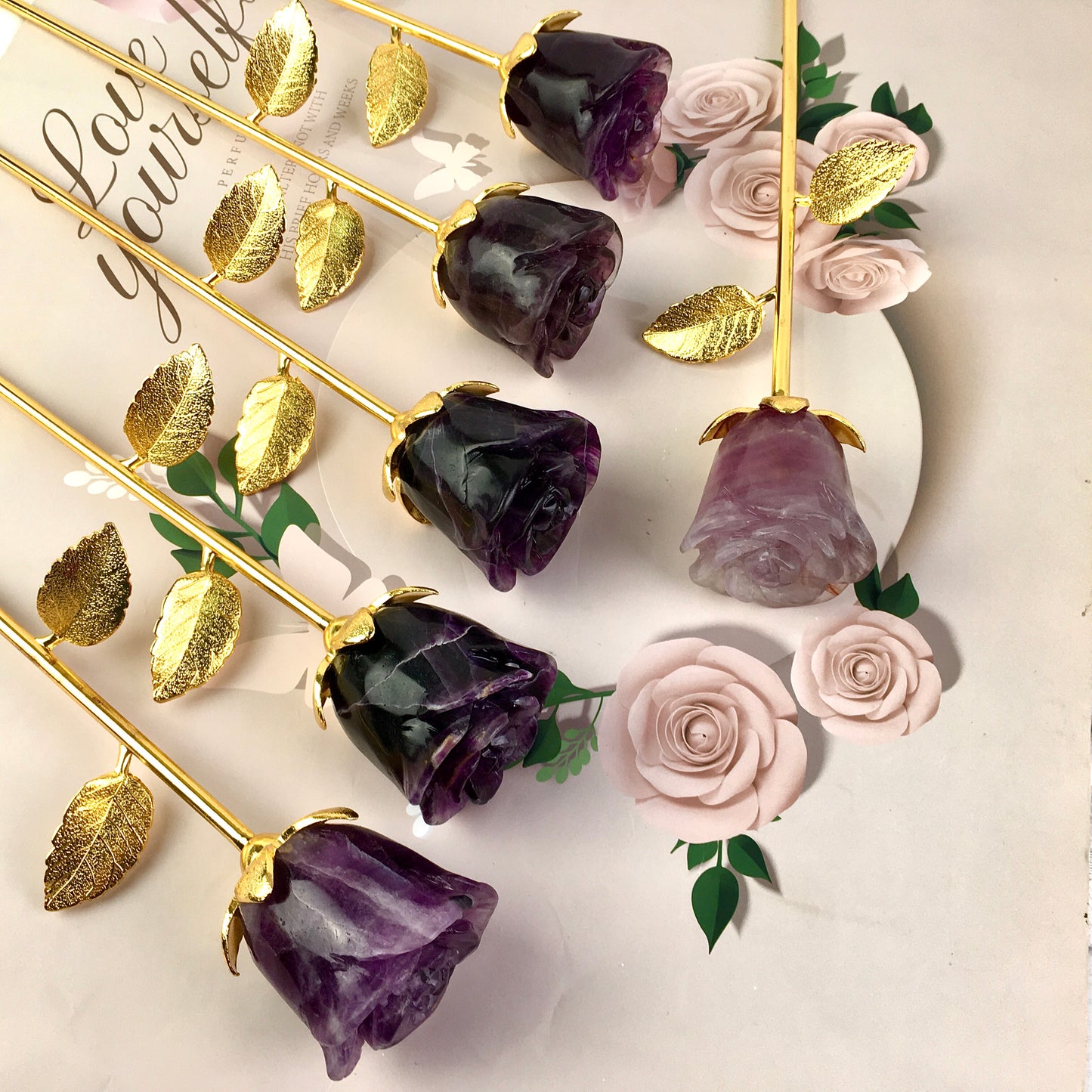 Wholesale beautiful Hand Carved Crystal stone flower Natural rainbow Fluorite Flower For Gifts