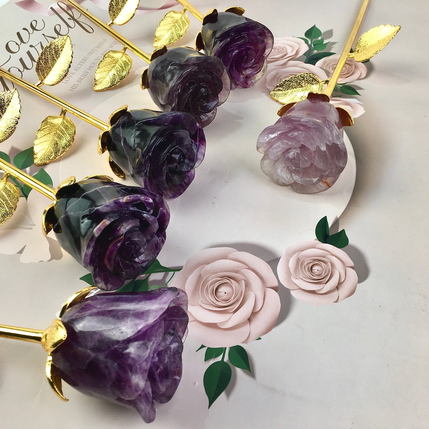 Wholesale beautiful Hand Carved Crystal stone flower Natural rainbow Fluorite Flower For Gifts