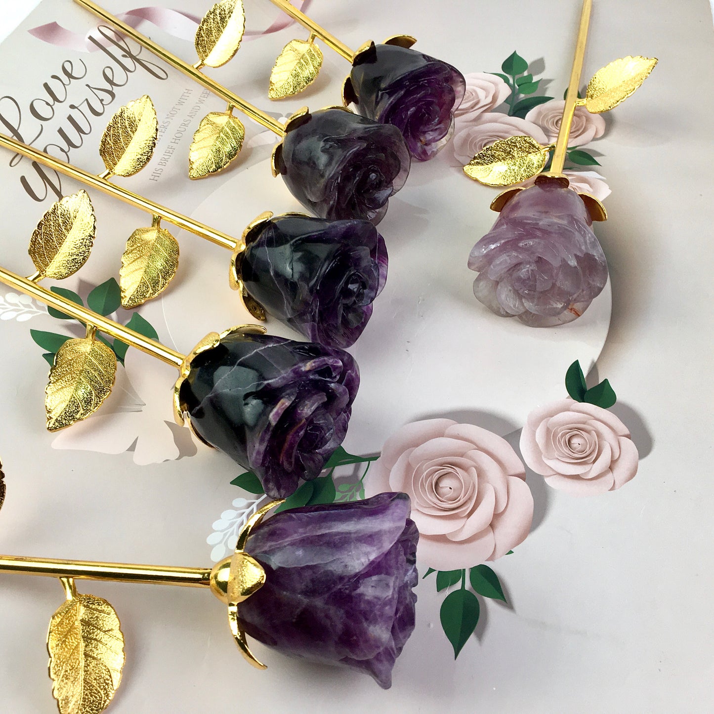 Wholesale beautiful Hand Carved Crystal stone flower Natural rainbow Fluorite Flower For Gifts