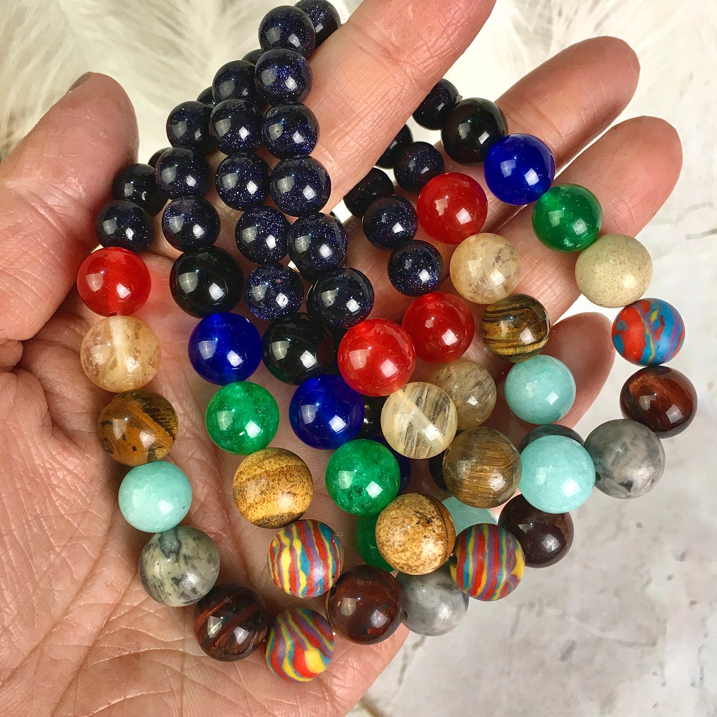 New Rock Bead Elastic Natural Stones Gemstones Bangles Universe Galaxy Blue sanstone Stone Bracelet 8 Planets 7 Chakra Bracelets