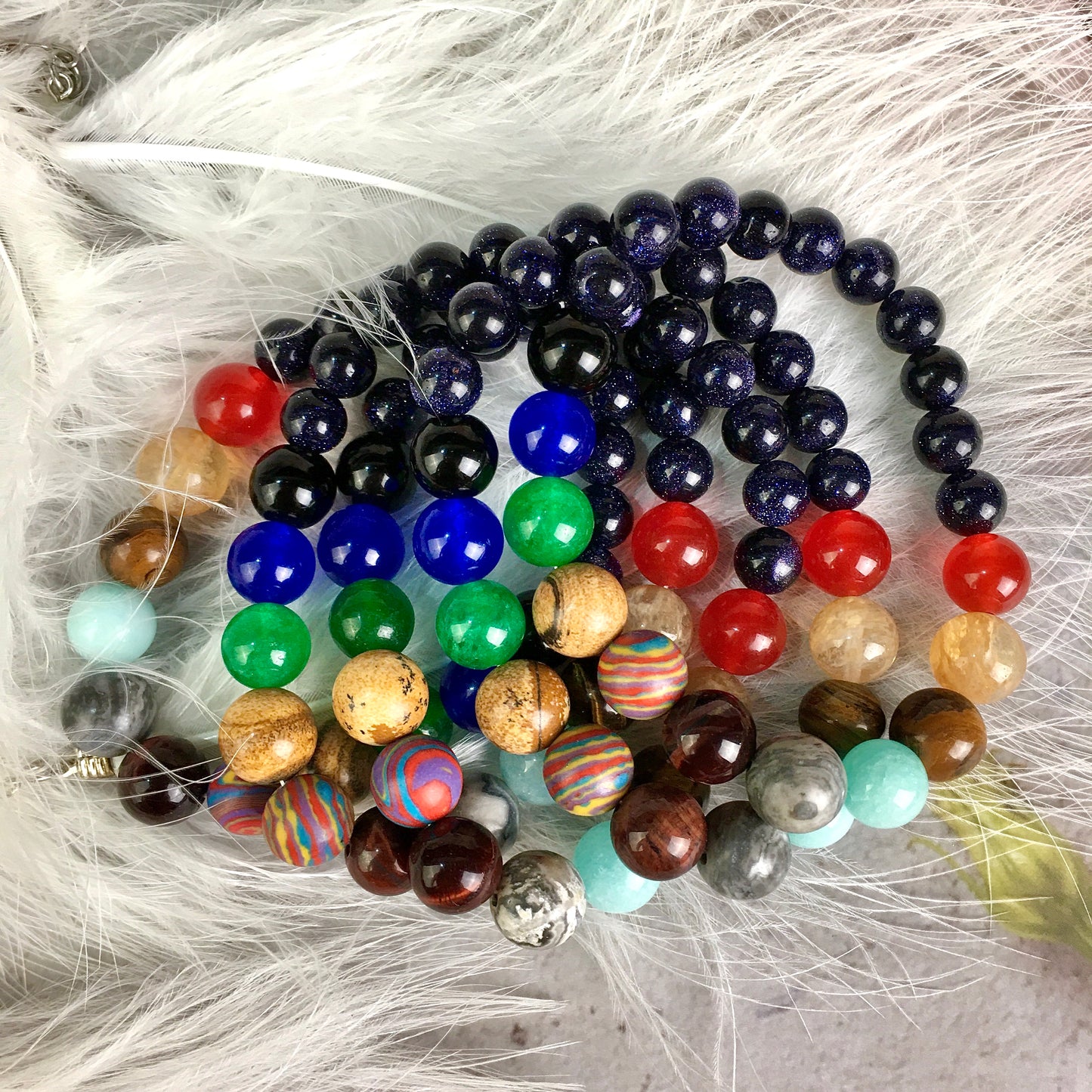 New Rock Bead Elastic Natural Stones Gemstones Bangles Universe Galaxy Blue sanstone Stone Bracelet 8 Planets 7 Chakra Bracelets