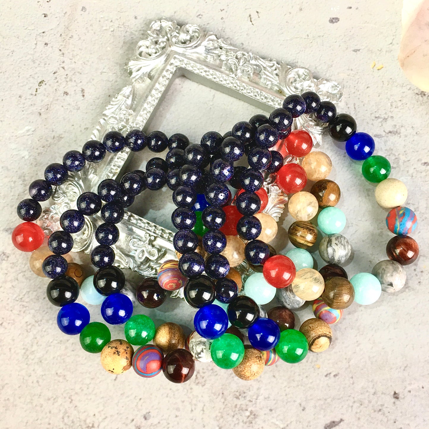 New Rock Bead Elastic Natural Stones Gemstones Bangles Universe Galaxy Blue sanstone Stone Bracelet 8 Planets 7 Chakra Bracelets
