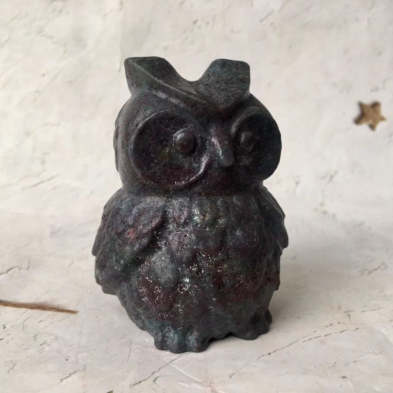 Natural Gemstone Carved High Quality Animal Statue Crystal Mookaite /Orange Calcite/ Blue Ruby ZOstite/Garnet and Fireworks Owl