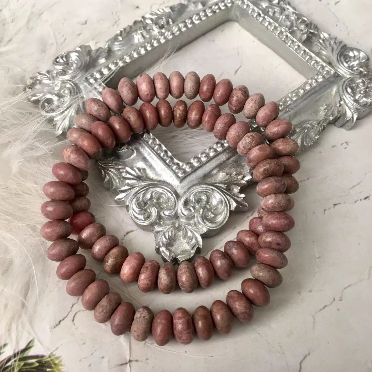 Natural Gemstone Pink Rhodonite Healing Crystal Stretch Stone Bracelet 8mm
