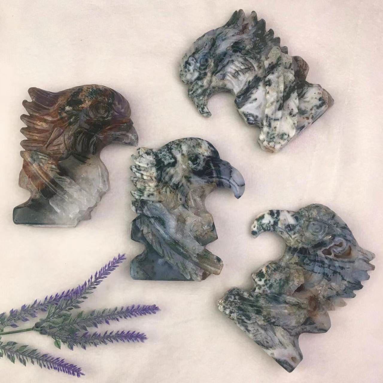 Wholesale natural stone crystals healing stones crafts souvenir moss agate eagle green quartz with geodes souvenir