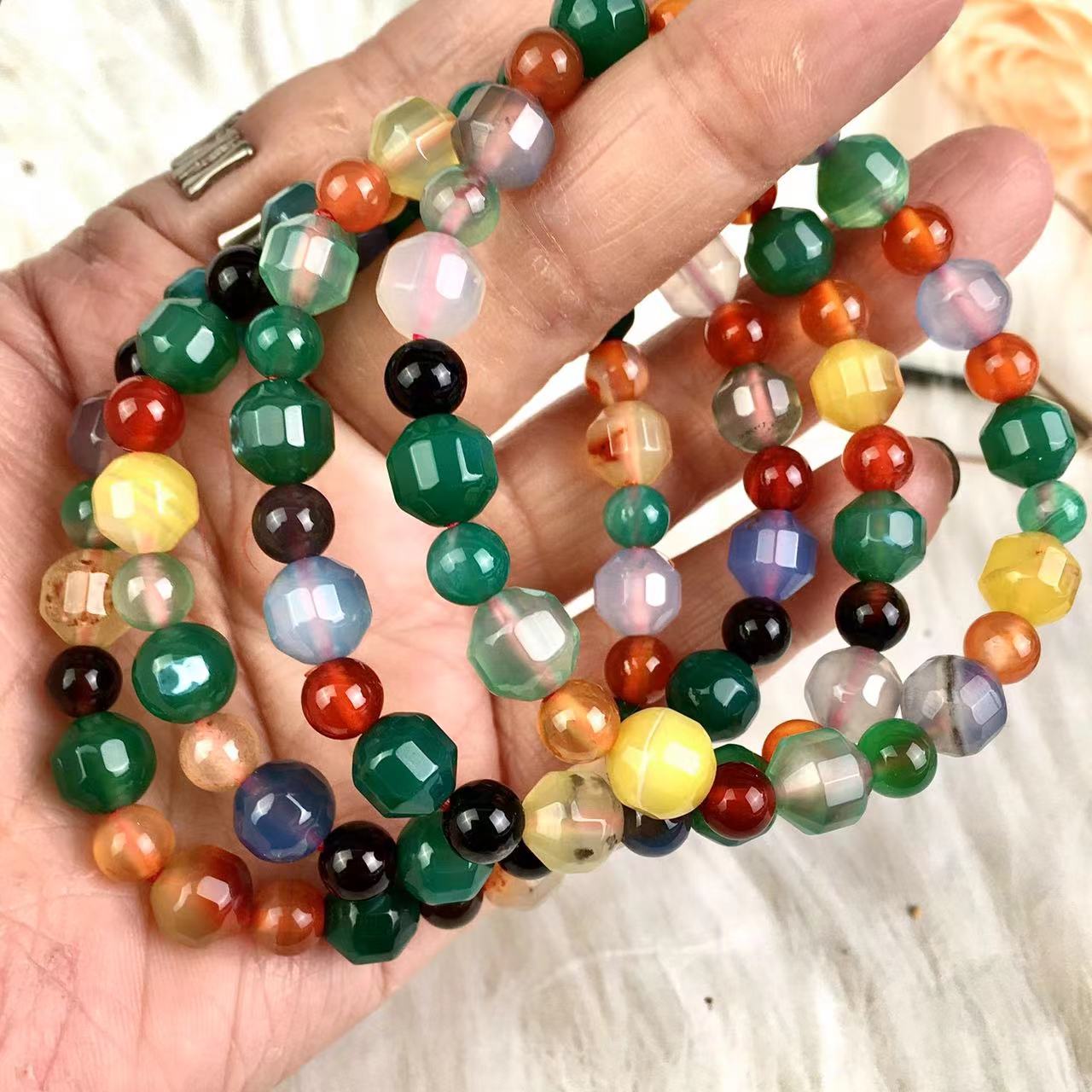 New Natural Stone Beaded Bracelet Colorful Agate Beaded Bracelet 8mm