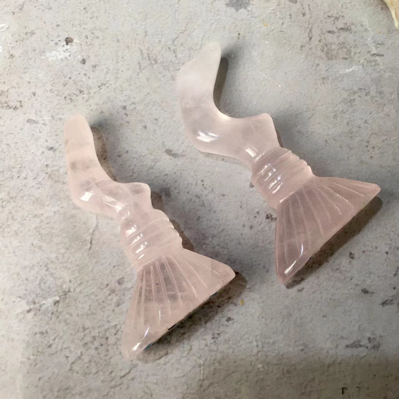 Wholesale Natural Crystal Hand Carved Rose Quartz Crystal Witch Broom For Halloween Gifts
