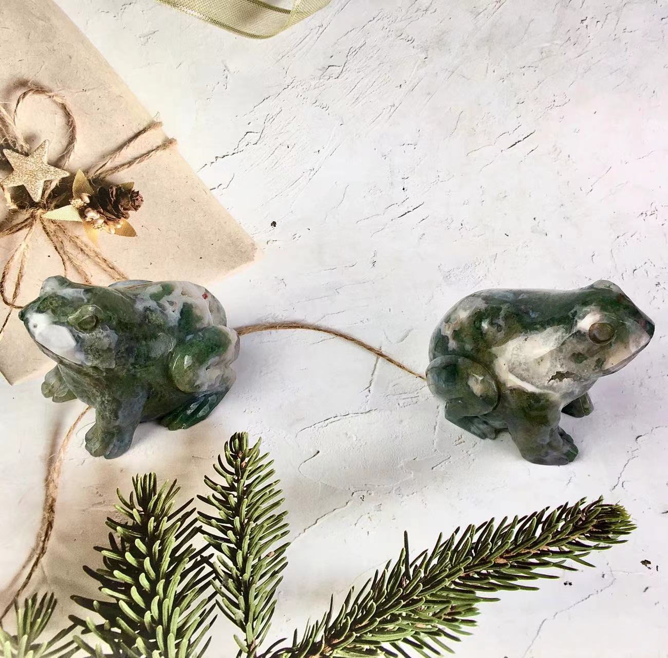 Natural Stone High Quality Moss Agate Crystal Frog For Home Decoration