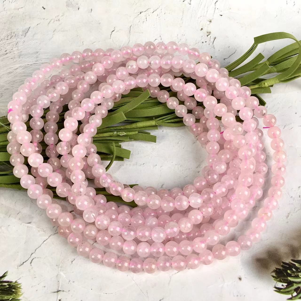 Natural 6.5mm Multi turn Rose Quartz Crystal Energy Stone Beads Elastic Stretchable Bracelet Healing Power