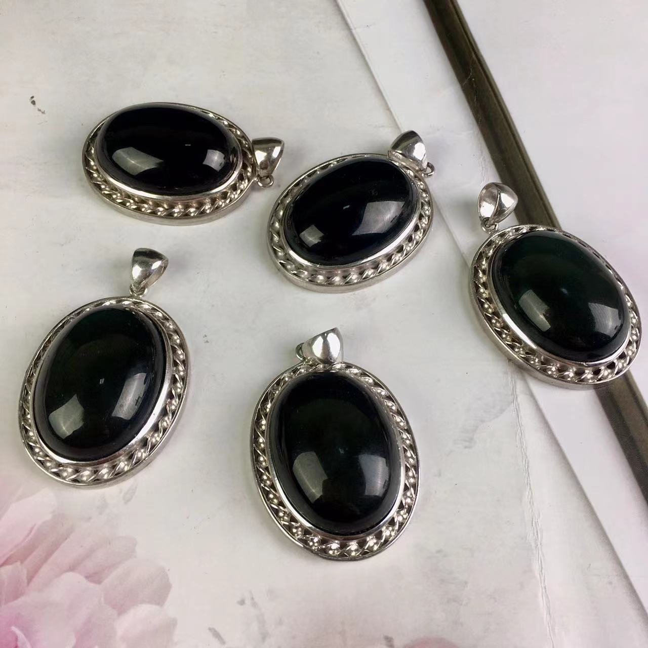 High quality wholesale Natural Crystal Black Obsidian pendant For Decoration