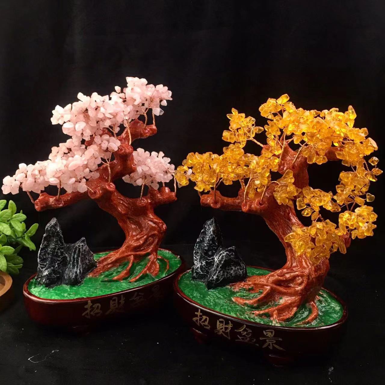 Wholesale Natural Healing Tree Pink Rose Citrine Green Aventurine Crystal Gemstone Quartz Lucky Money Tree Of Life