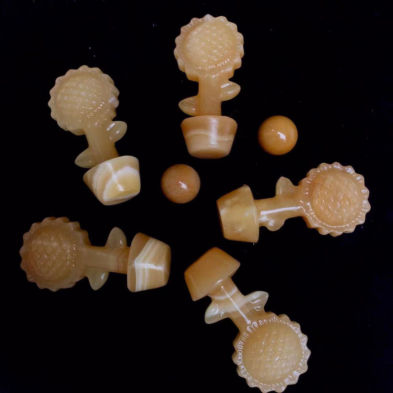 Wholesale Natural Gemstone Carved Stone Orange Calcite Sunflower For Gift