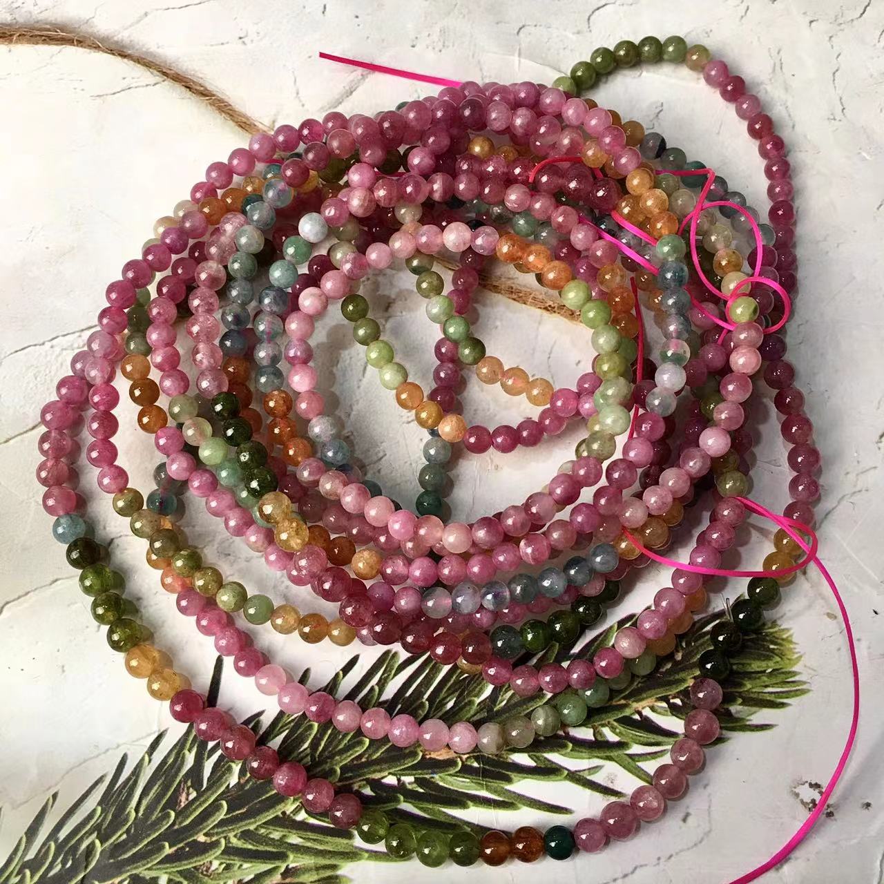 4 and 5MM Watermelon Tourmaline Gemstone Natural Stone Beads Mutil turn Bracelets with Silver Plated Clasp Bracelet for Women Men Girls Healing