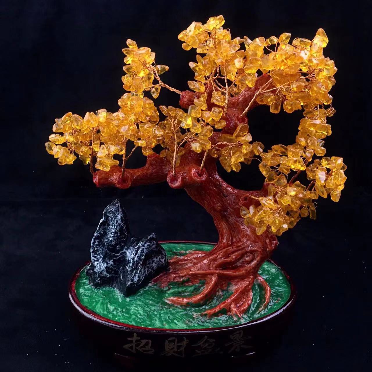 Wholesale Natural Healing Tree Pink Rose Citrine Green Aventurine Crystal Gemstone Quartz Lucky Money Tree Of Life