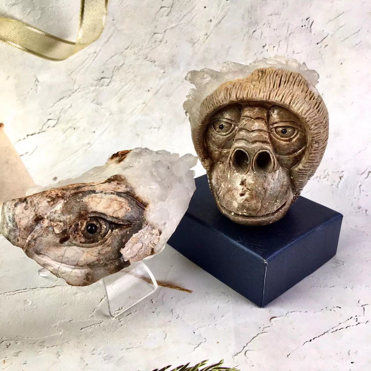 Wholesale natural hand carved crystals he-aling stones geode cluster carving orangutan/Devil's eye/cluster tree