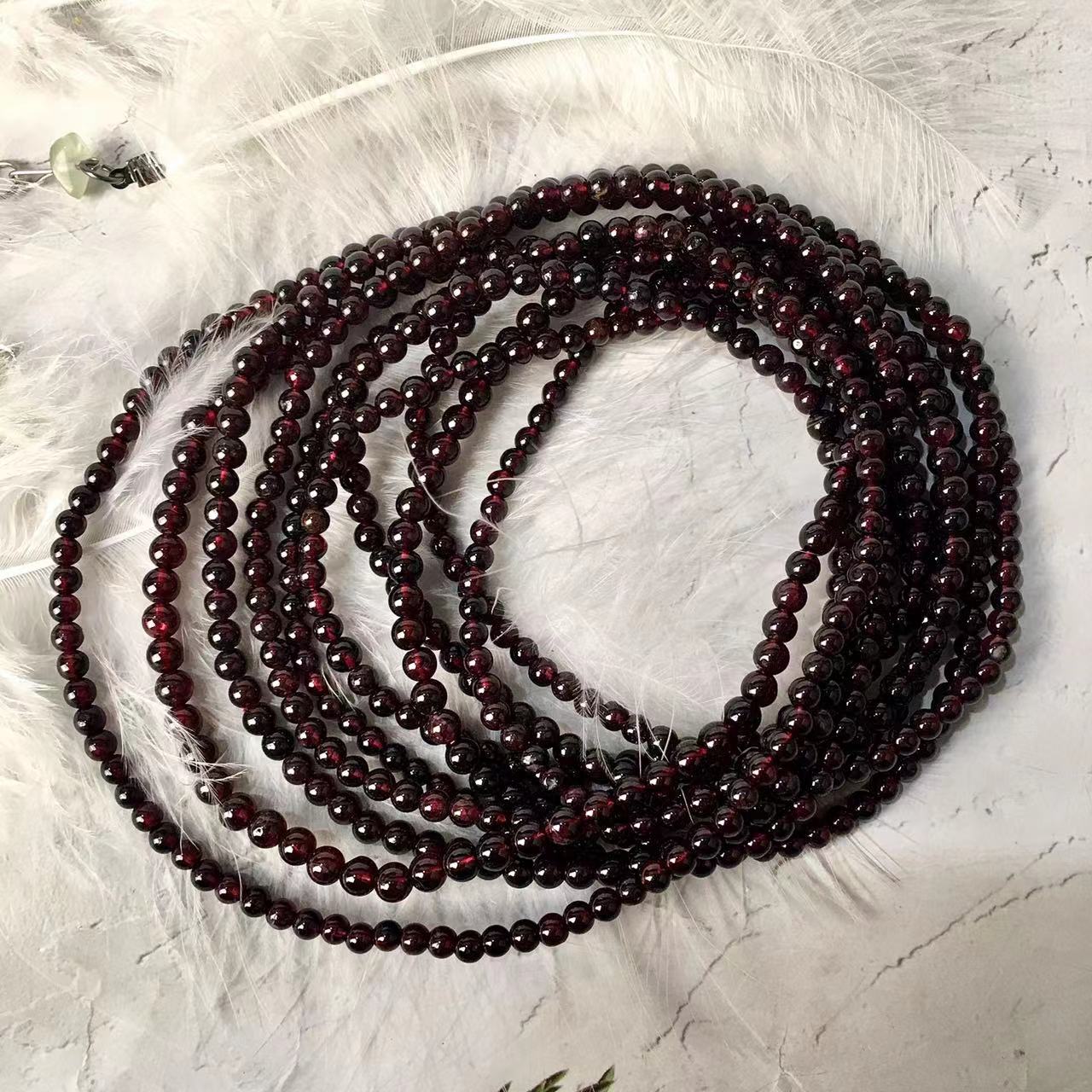 Natural Polish Red Garnet Gemstones Healing Crystal 3/4mm Round Beads Stretch mutil turn Bracelet