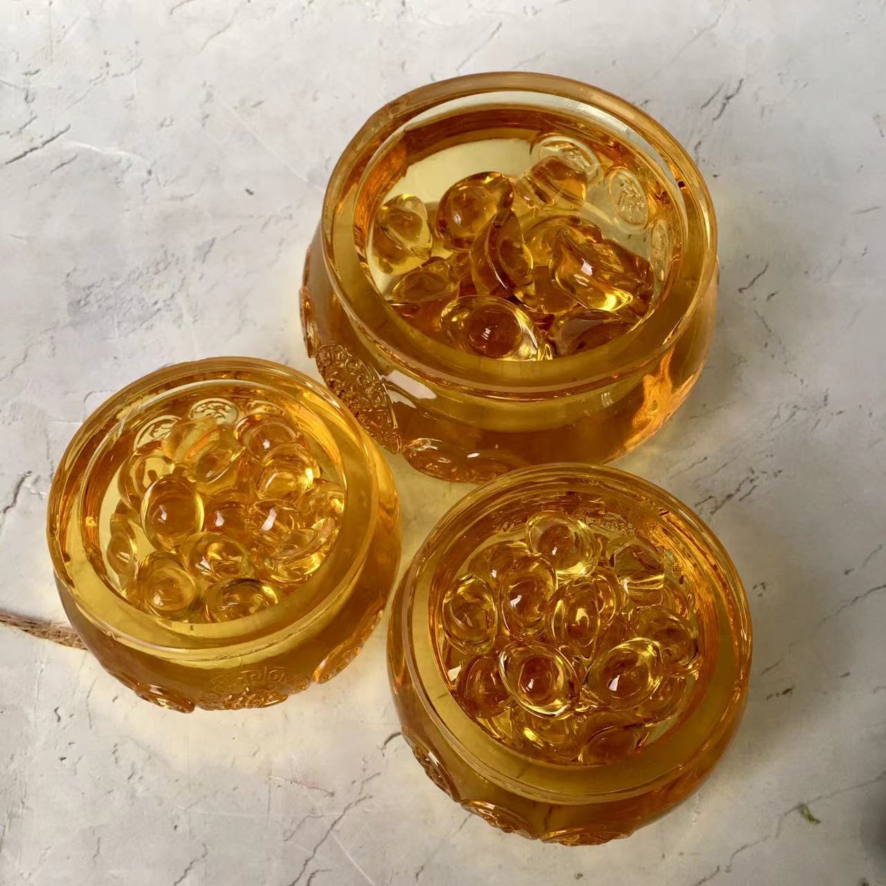 Wholesale Crystal Small Treasure Basin Bowl Ingot Yellow Glaze Cornucopia for Feng Shui Decoration