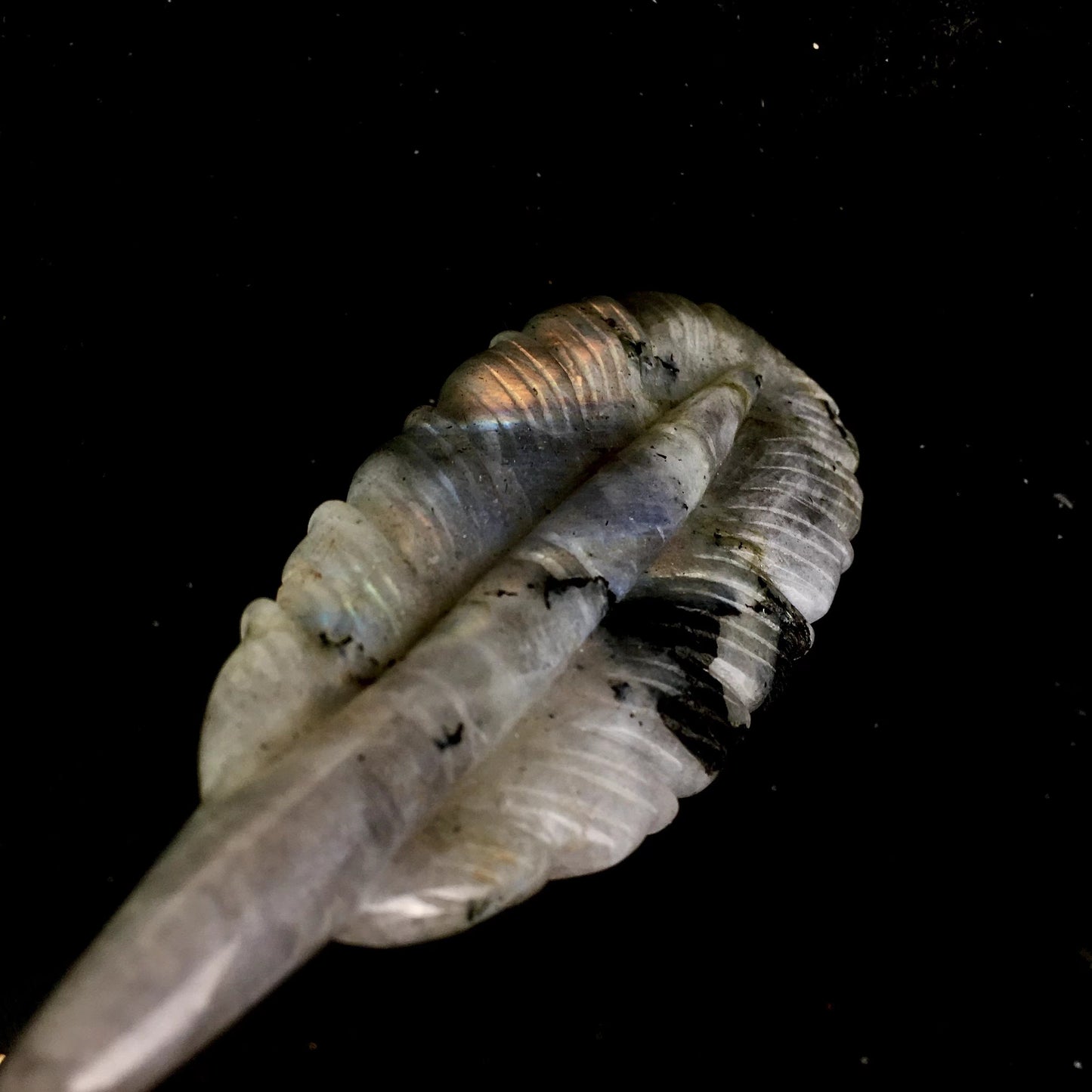 Wholesale Natural labradorite Crystal Carved halloween Ghost With Indian Feather for decoraiotion