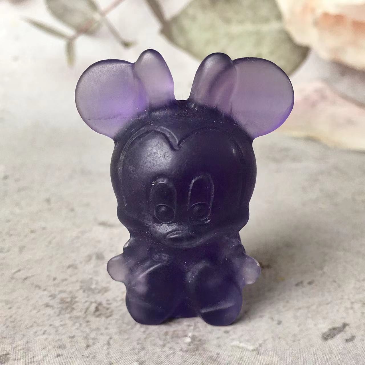 Natural crystal crafts obsidian and opal and fluroite and blue aventurine carving animal Mouse Mickey minnie mouse folk crafts for sale