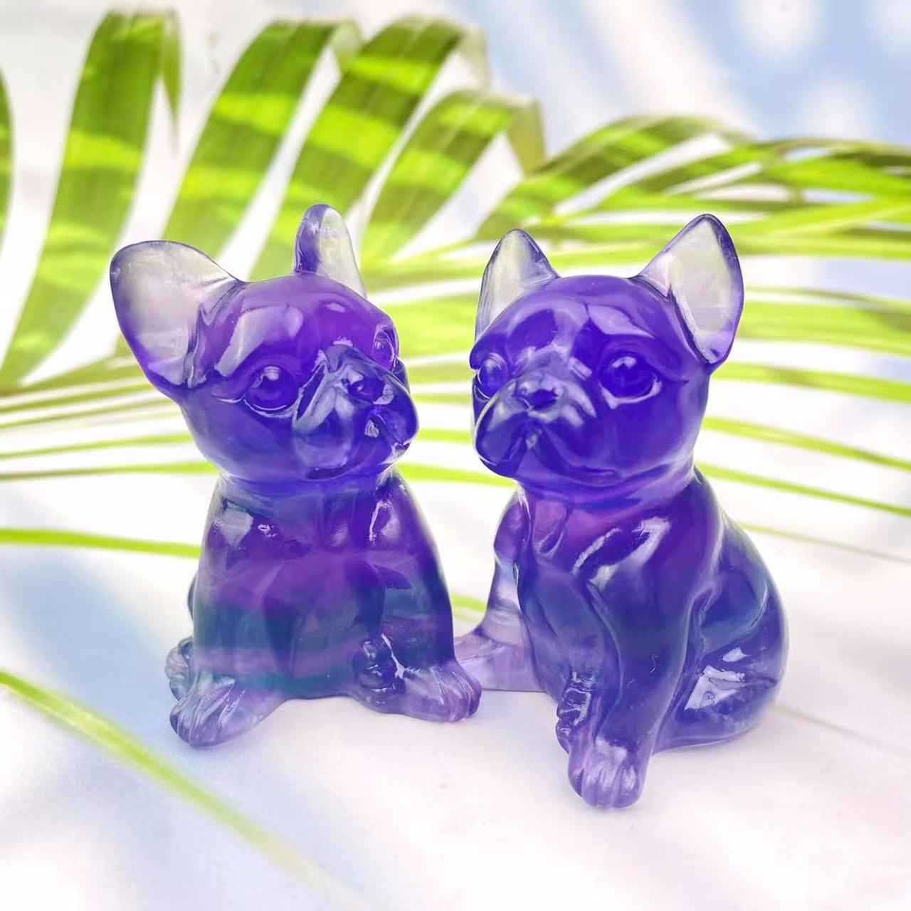 Natural Healing Crystal Animal French Bulldog Carving For Home Decoration