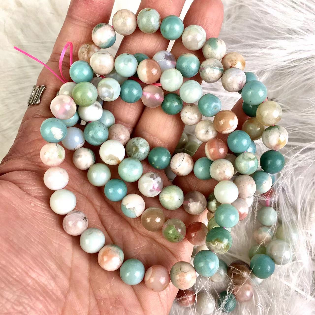 Wholesale natural quartz bead bracelets green sakura cherry blossom flower agate crystal bracelet 8mm and 9mm