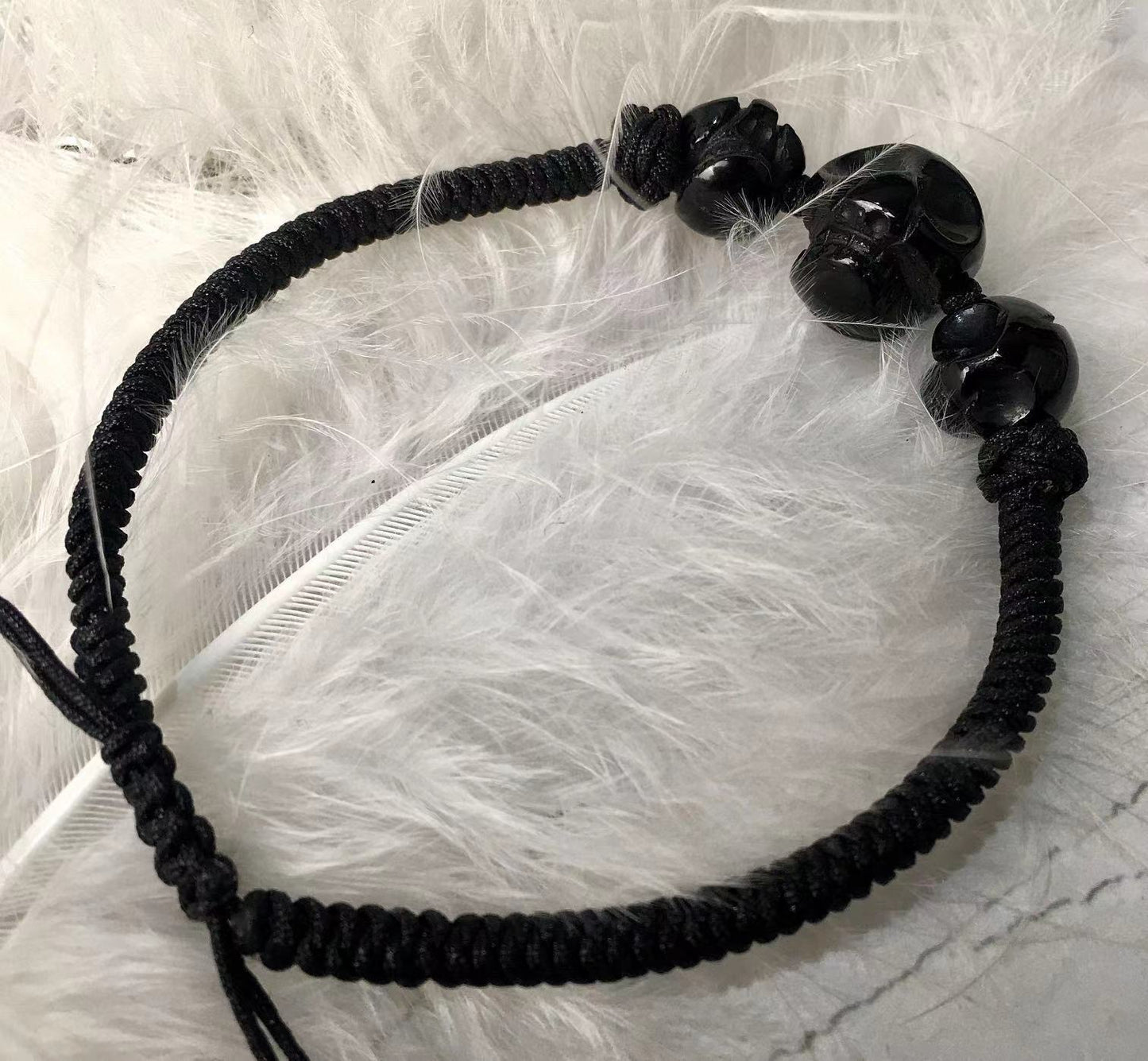 Black obsidian skulls Hand braided rope bracelets wholesale gemstone carving Crystal