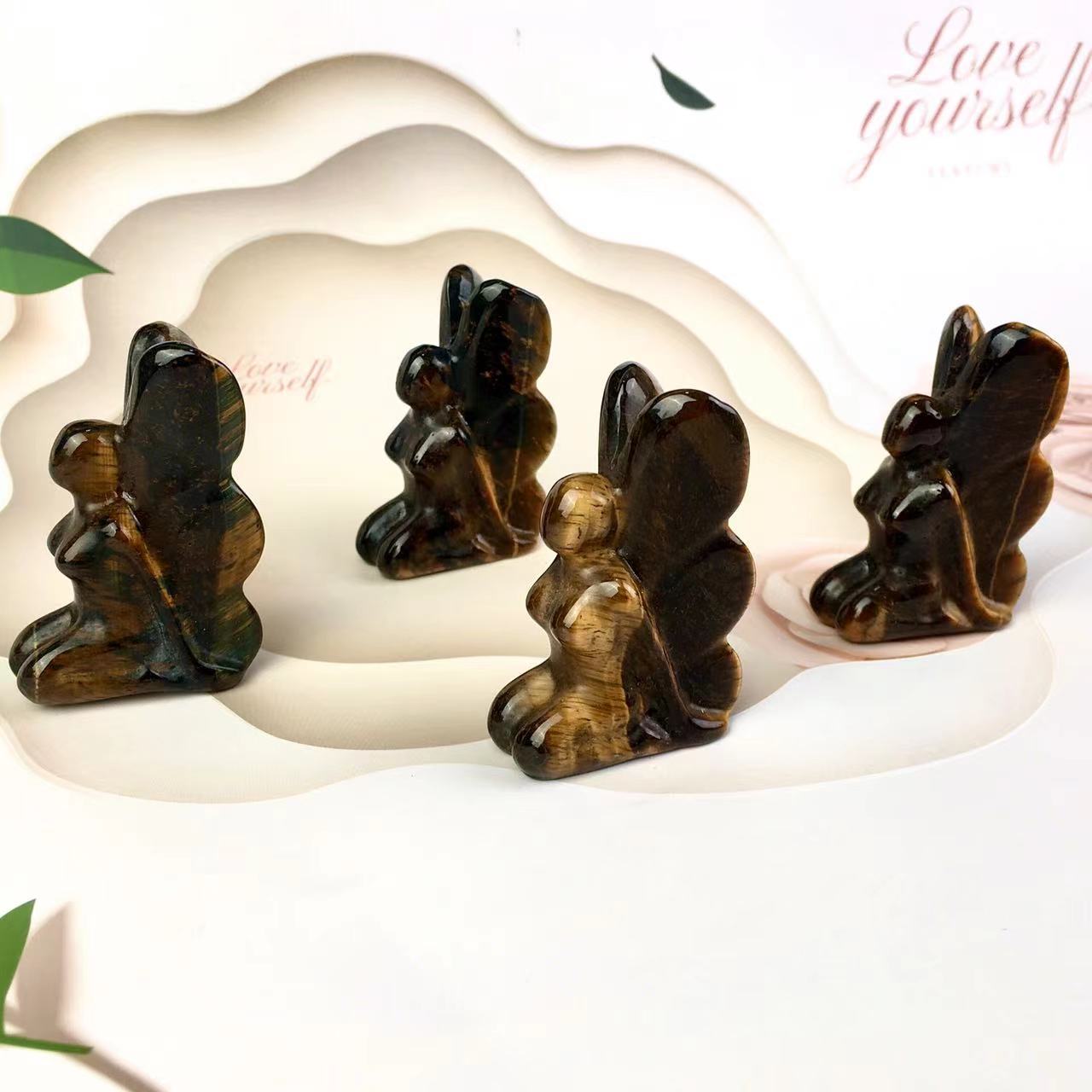 Wholesale Natural crystal Yellow tiger eye Butterfly Flower Fairy Crystal flower fairy Ornaments For gift