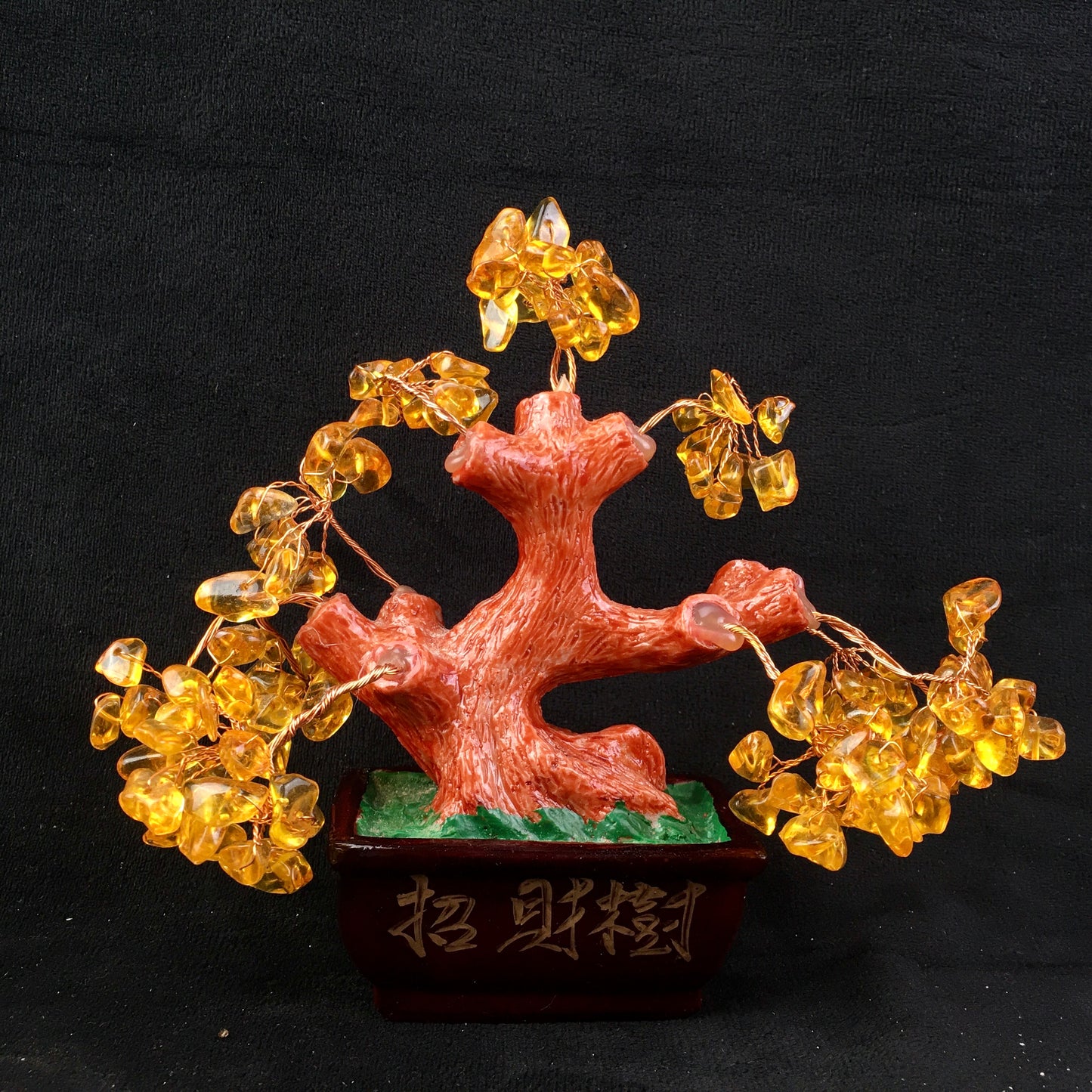 Wholesale creative Crystal Crafts Good Fortune Money Tree green aventurine rose quartz citrine and dream amethyst Home Decor Sculpture Polyresin Pachira tree for decoraiotion