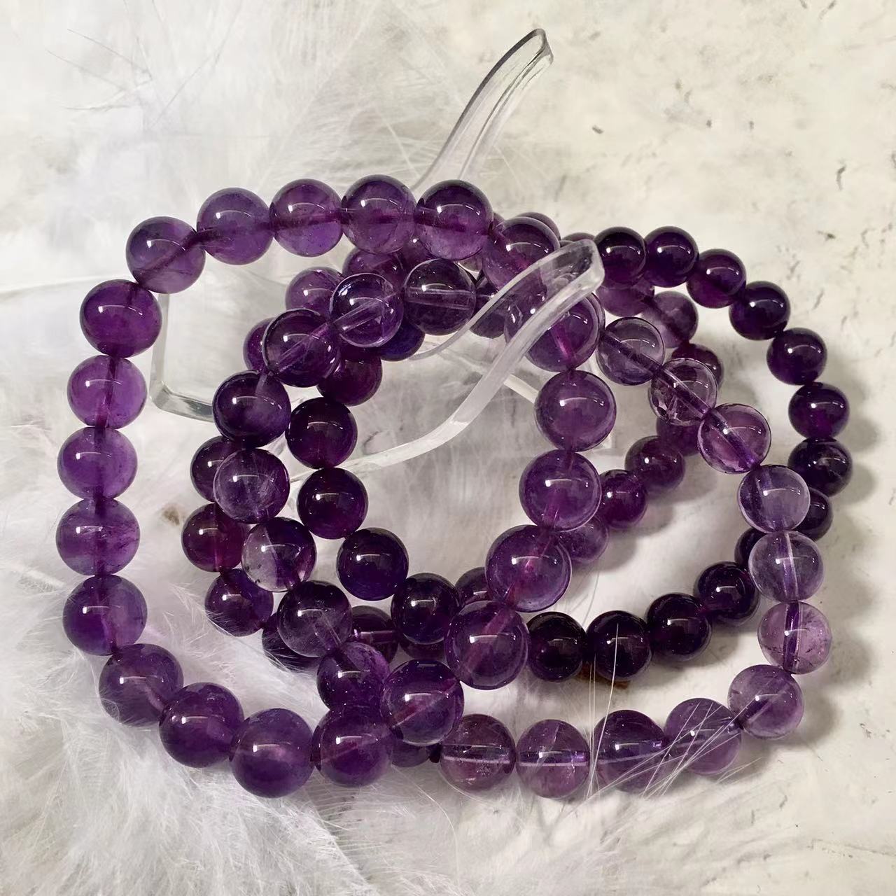 8MM Natural Amethyst Crystal Energy Stone Elastic Stretchable Amethyst Beads Bracelet