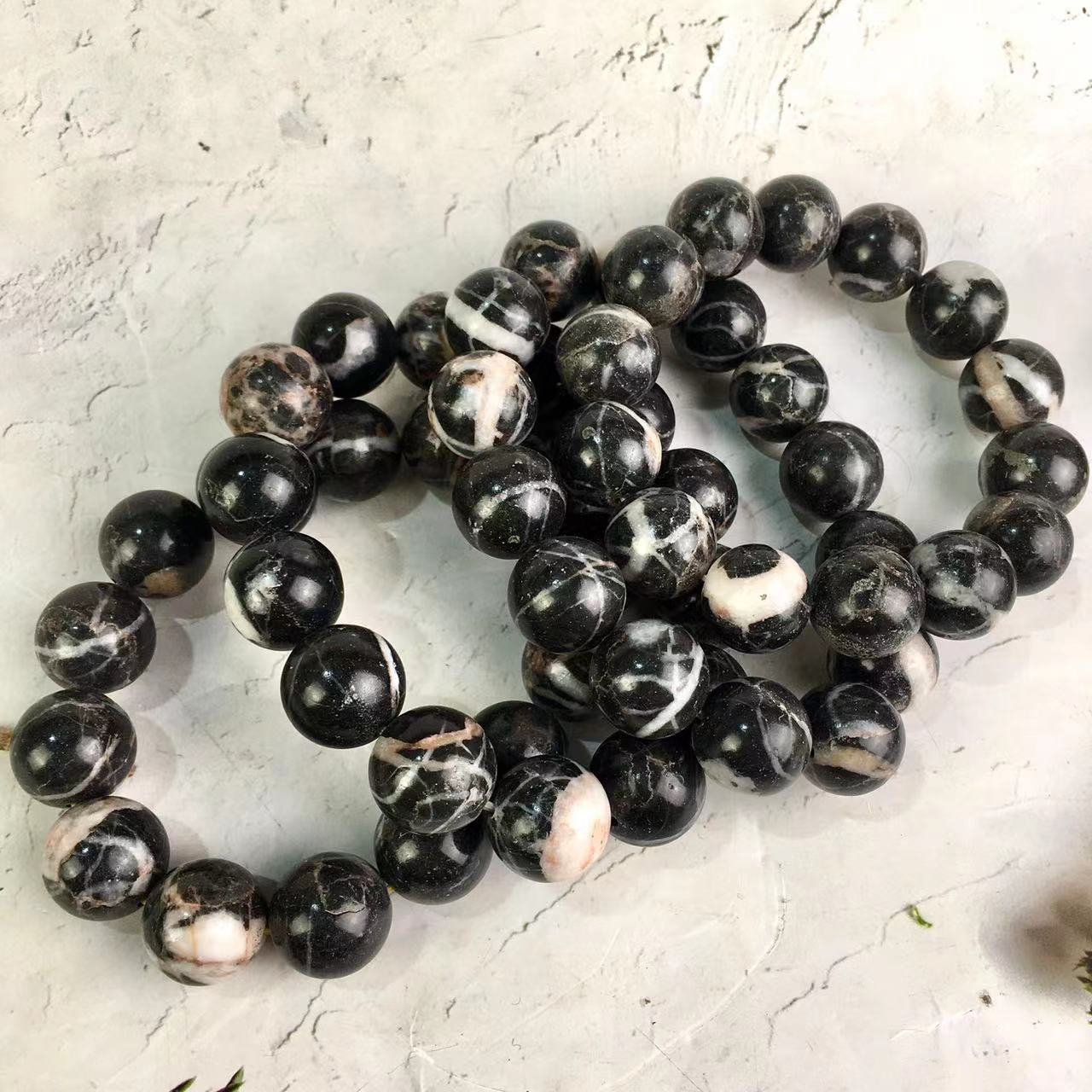 Natural Gemstone Black/Red leaf vein jasper Beaded Bracelet Healing Yoga Bracelet for Women Men Jewelry