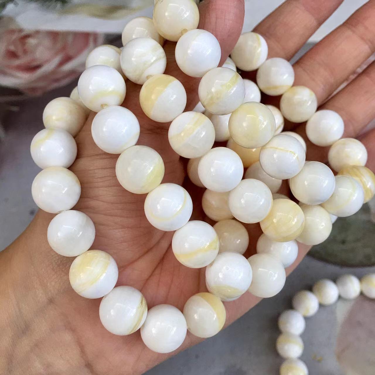 Natural crystal Golden Tridacna Stone Bracelet 8mm/12mm Meditation Mala Grounding Stone Protection