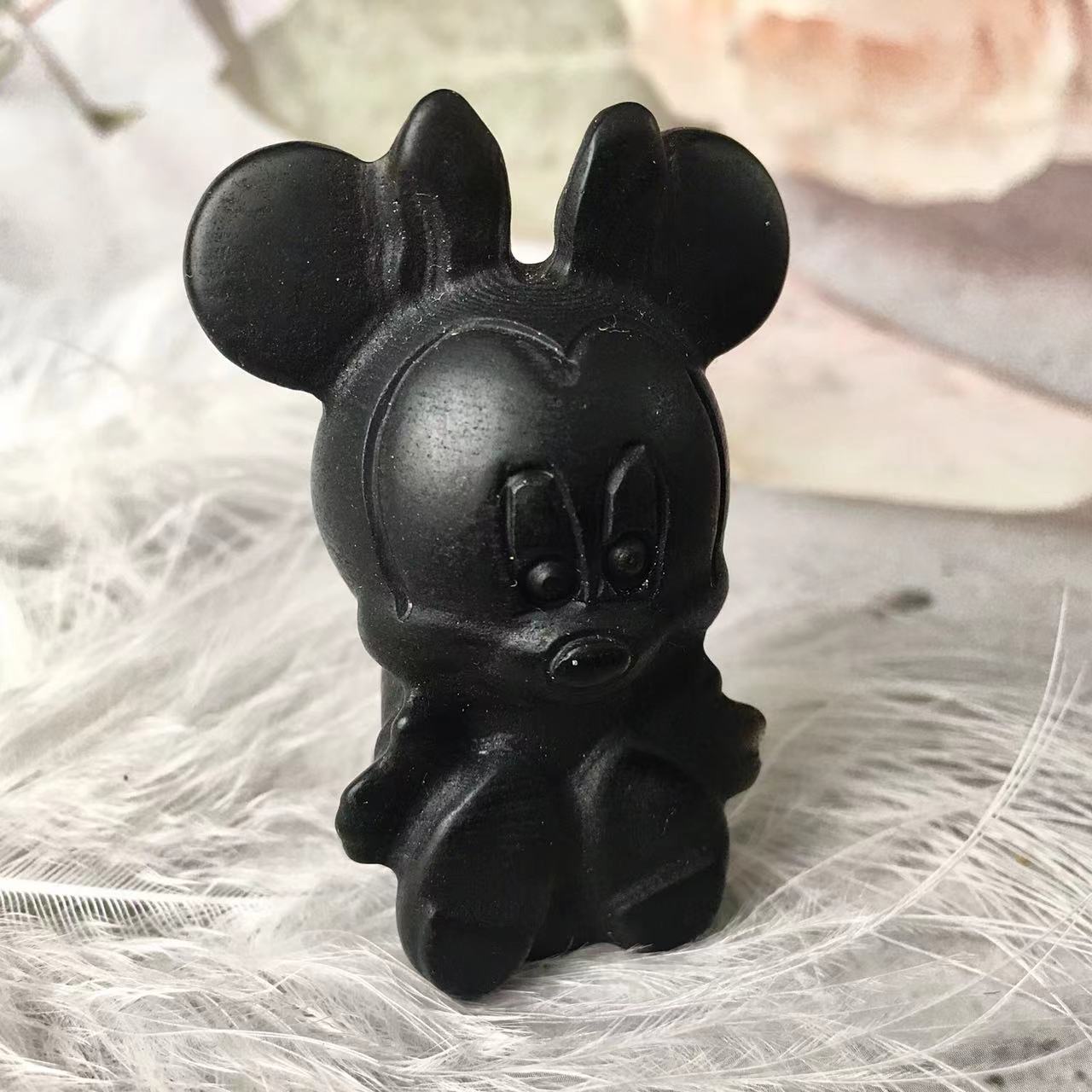 Natural crystal crafts obsidian and opal and fluroite and blue aventurine carving animal Mouse Mickey minnie mouse folk crafts for sale