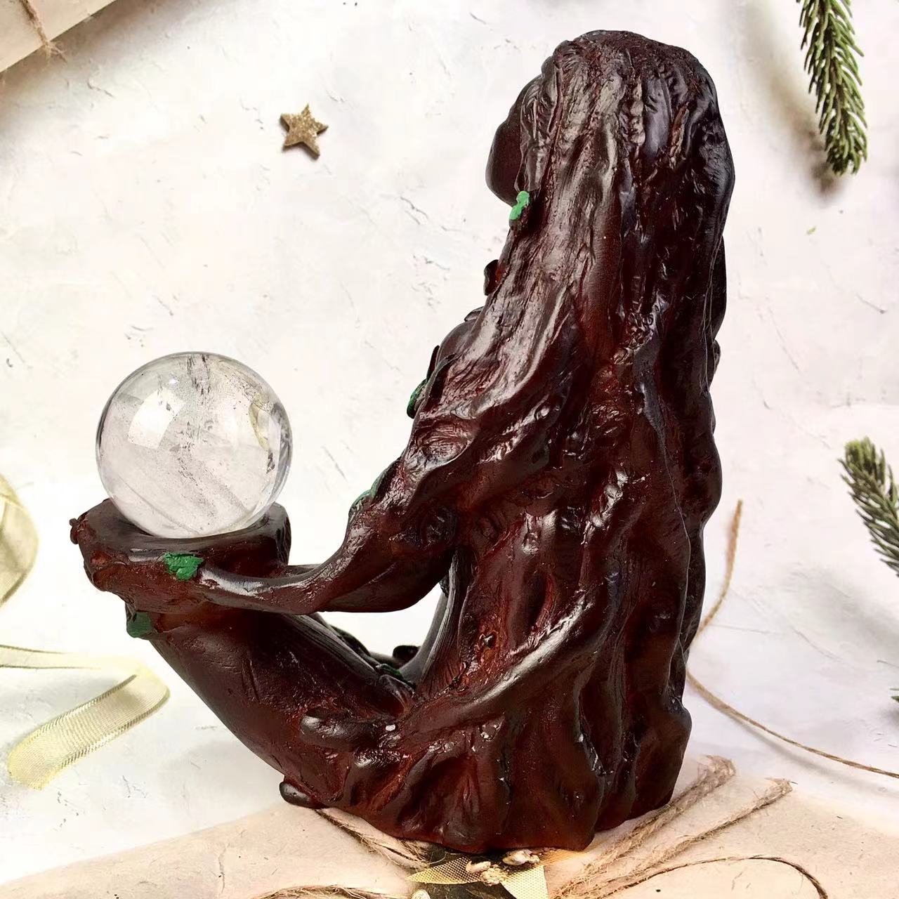 Wholesale high quality Mother Earth carving resin crystal ball display base sphere stand