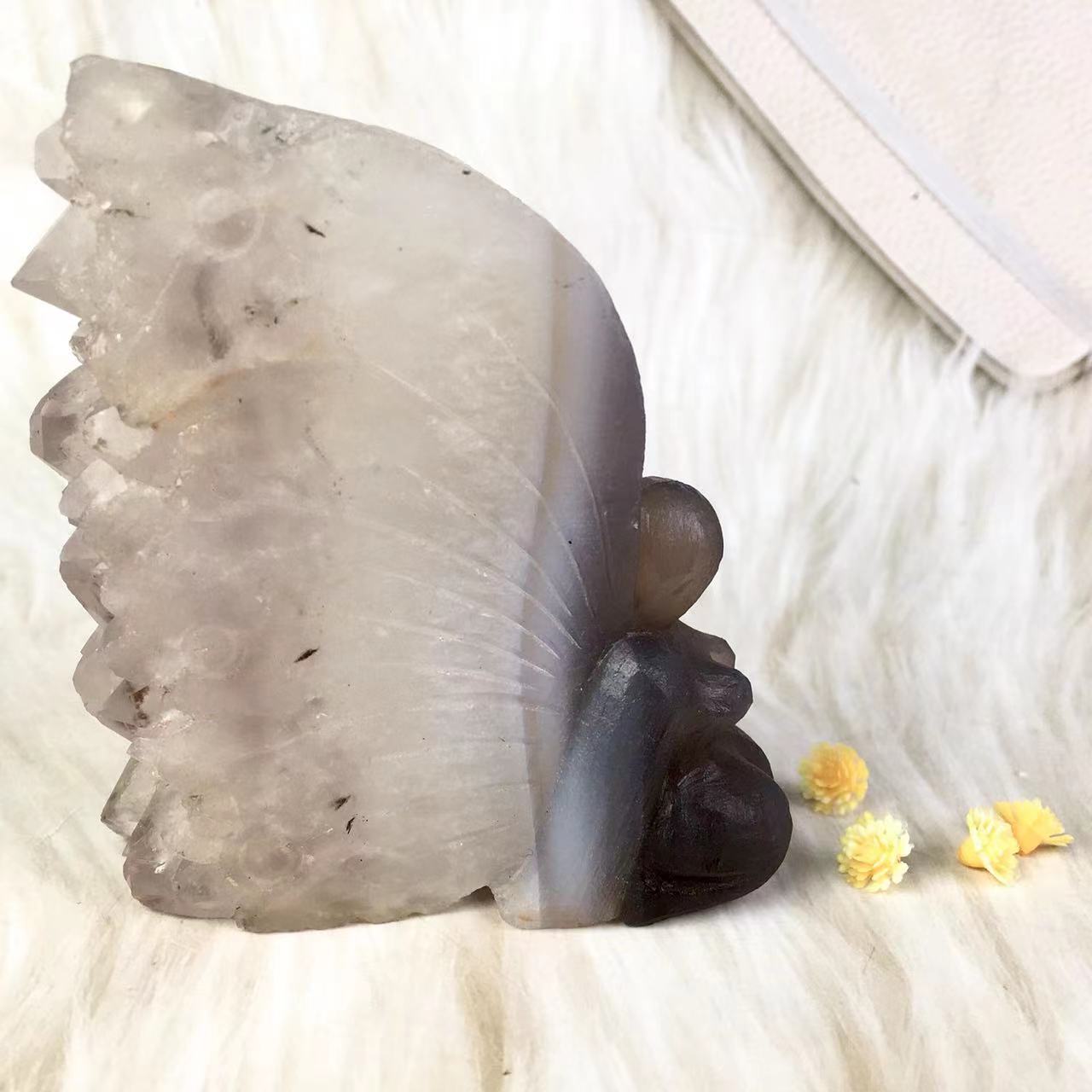 Wholesale high quality reiki natural crystal white quartz fairy carving for decoraiotion