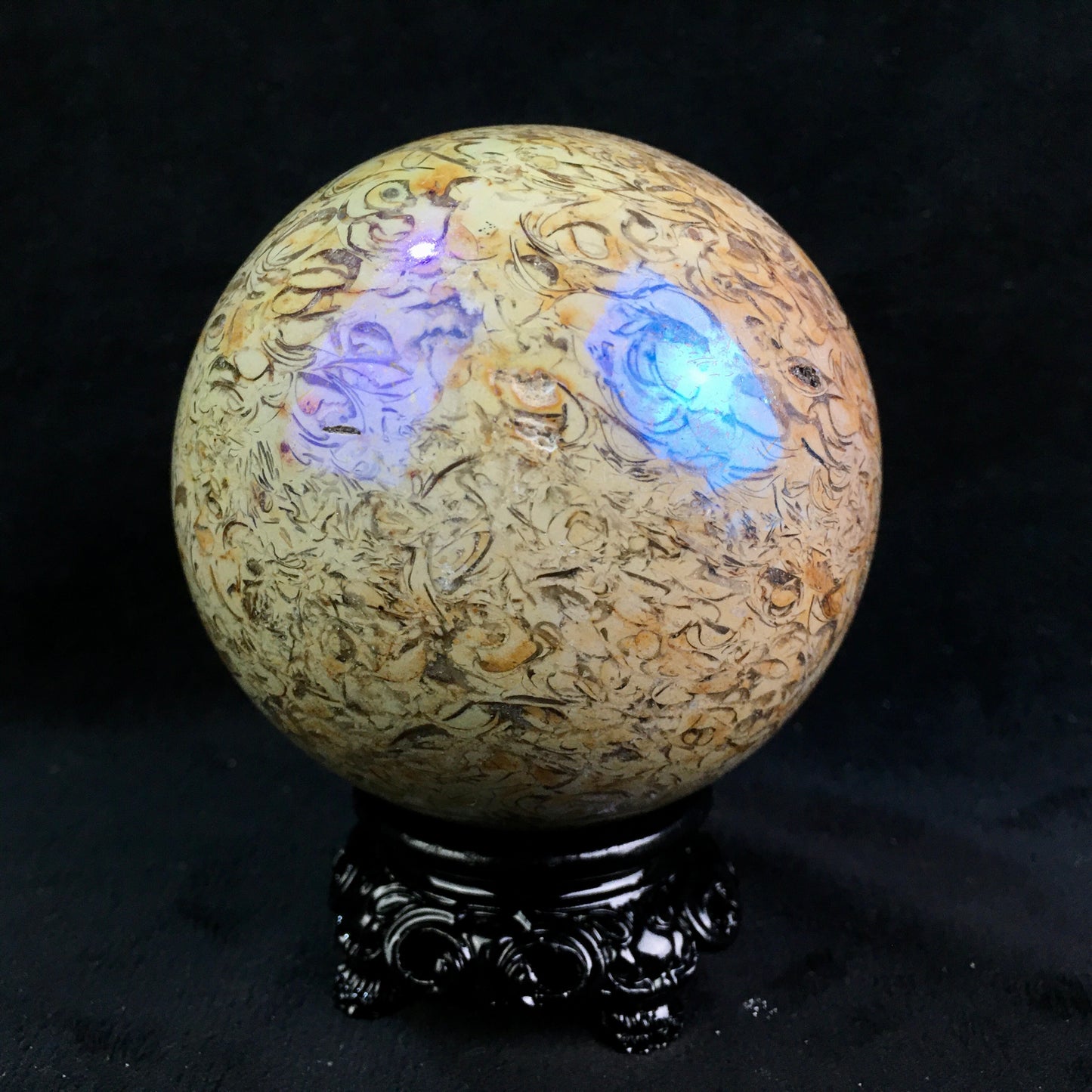 Wholesale high quality reiki natural Aura fossil Healing stone sphere ($29/kg) for decoraiotion1kg