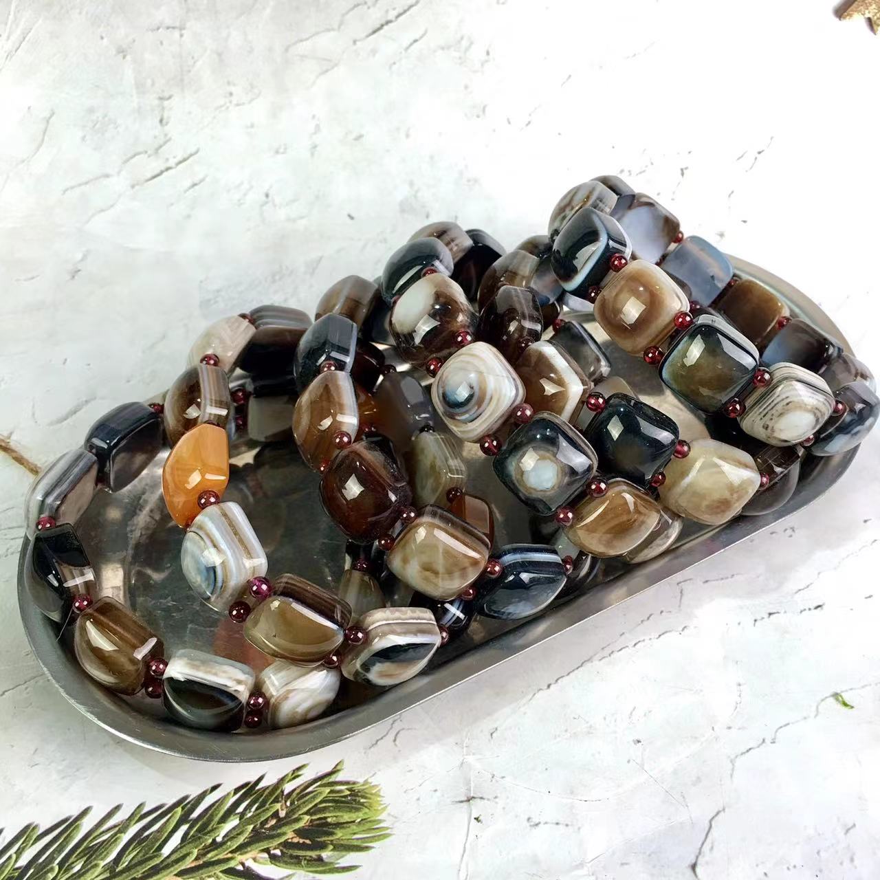 Natural black agate stretch round bead bracelet Most popular size bracelet