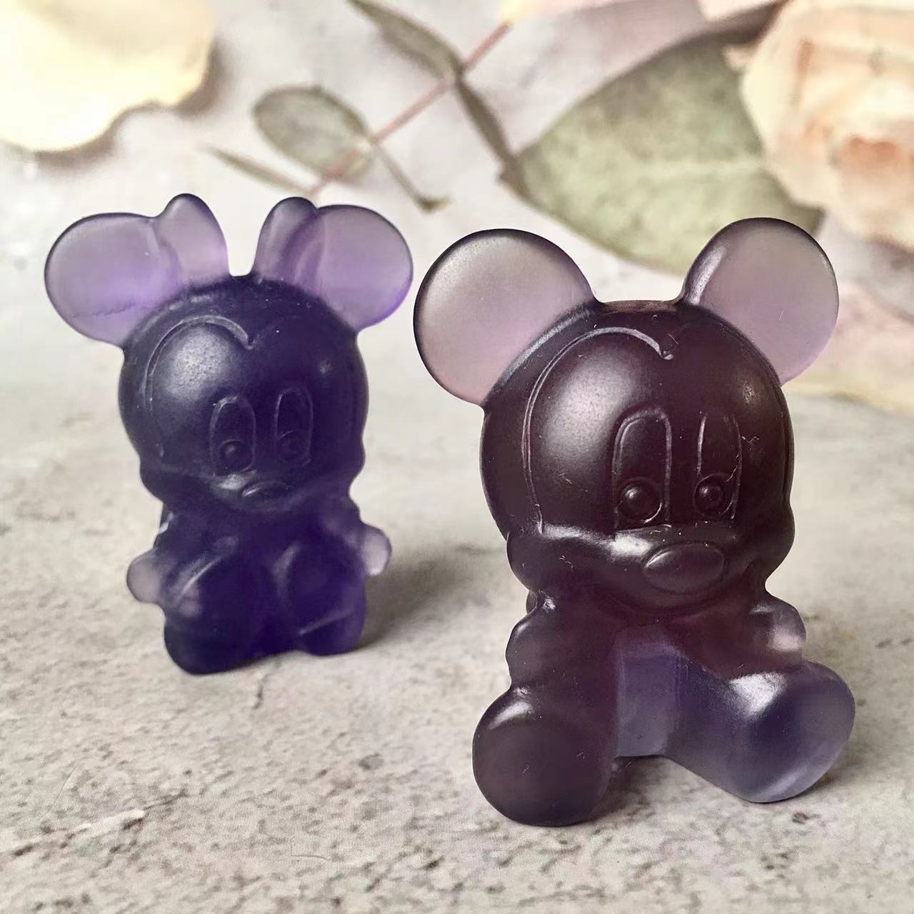 Natural crystal crafts obsidian and opal and fluroite and blue aventurine carving animal Mouse Mickey minnie mouse folk crafts for sale