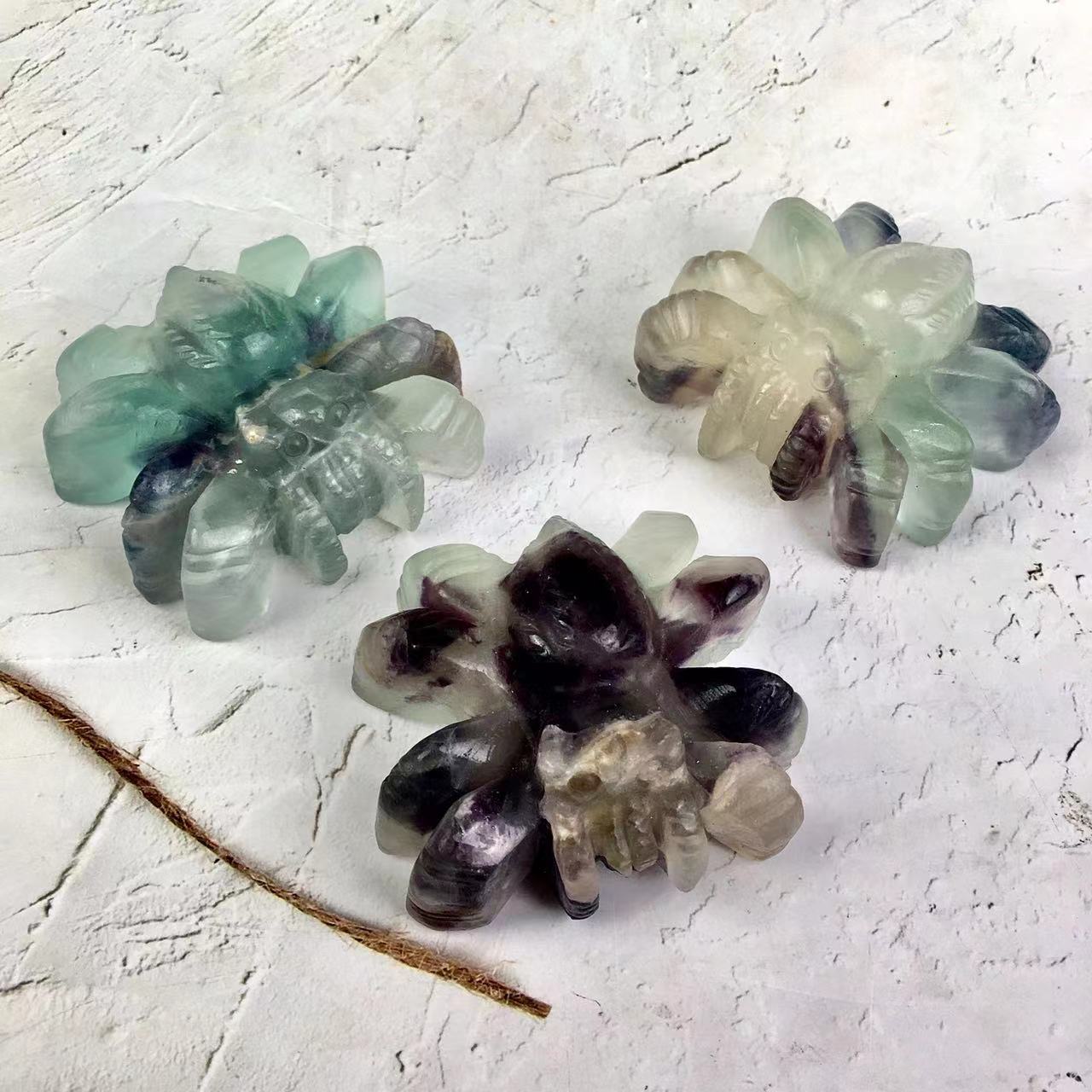 Wholesale Natural High Quality Hand Carved Quartz Crystal Animal Fluorite Spider For Decoration